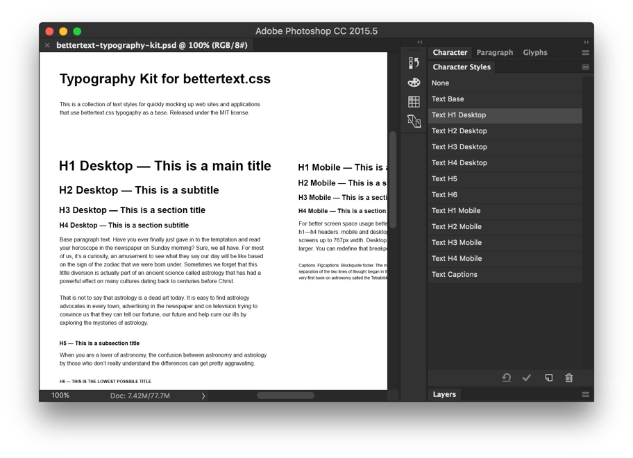 Скриншот шаблона типографики для Photoshop